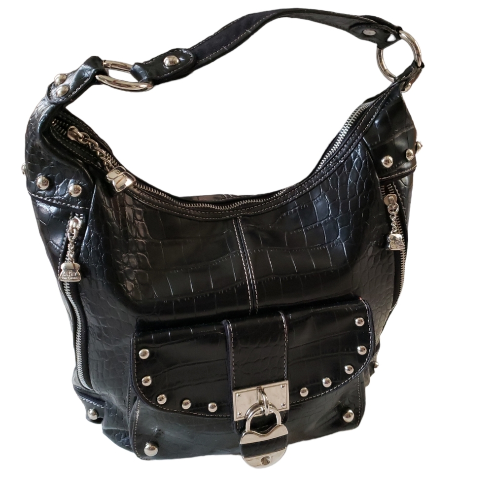 Vintage Kathy Van Zeeland Black Croc Pattern Bag Y2K purse